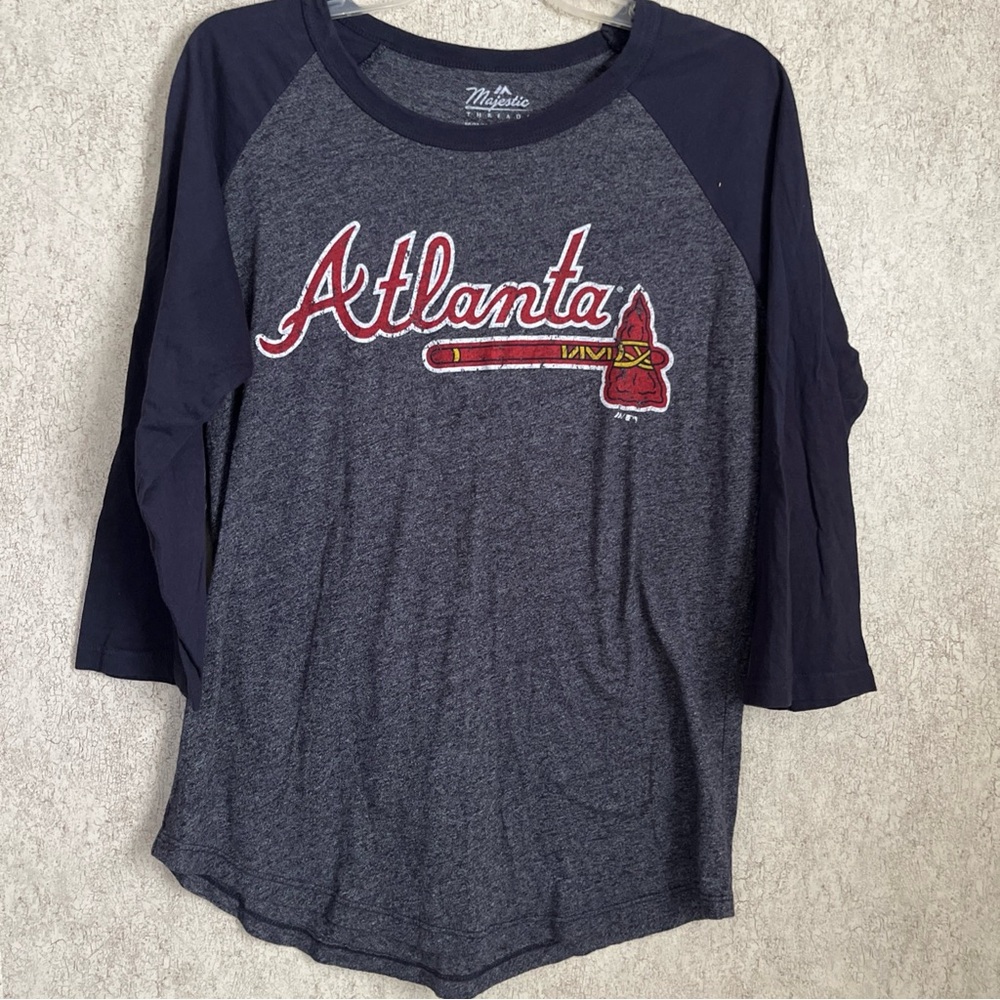 Majestic Atlanta Braves Acuna Jr #13 Women's Navy and Gray Atlanta t-shirt xl